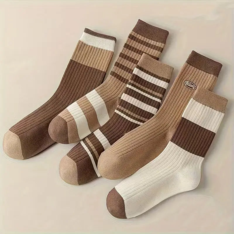 Slumblr® Brown Striped Crew Socks (5 Pairs)