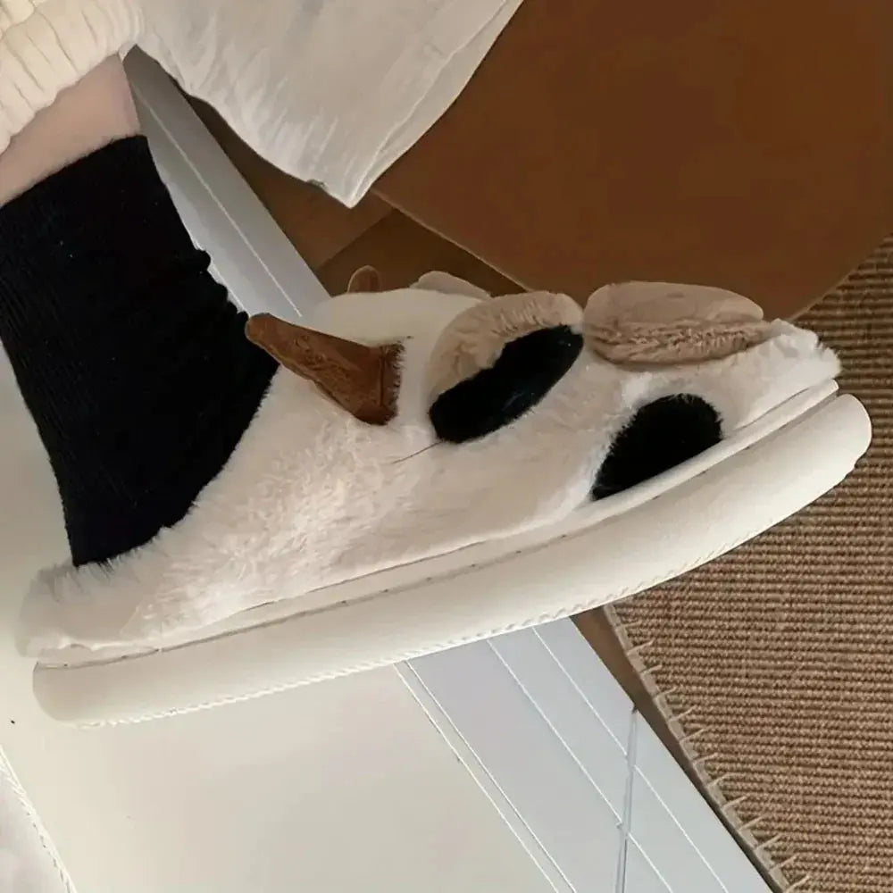 Slumblr® Cartoon Cow Plush Winter Home Slippers