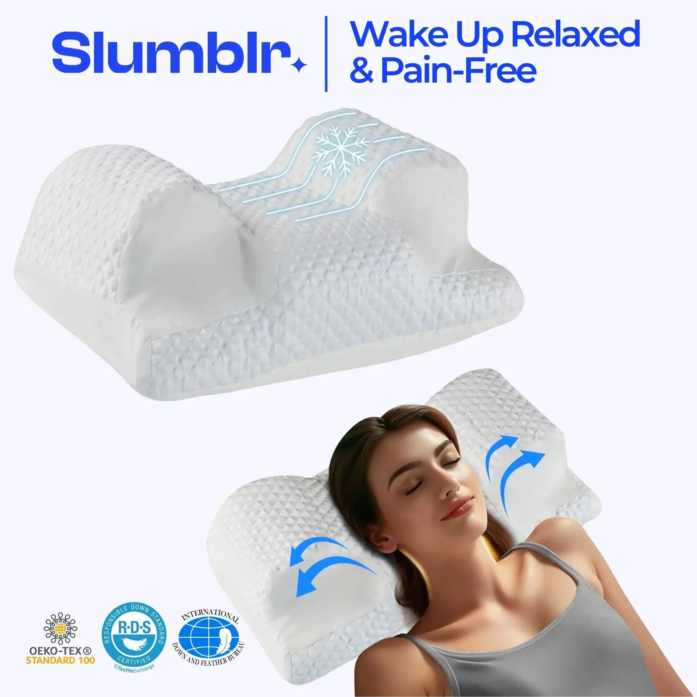 Slumblr® Cooling Ergonomic Memory Foam Contour Pillow, Neck Pain Relief