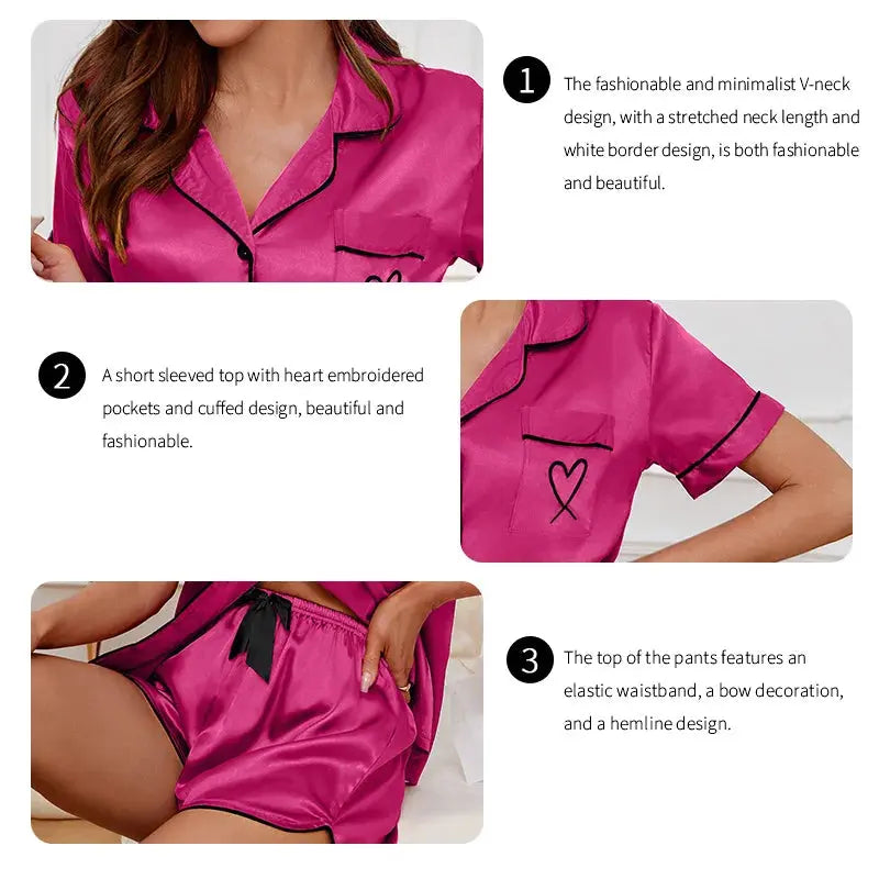 Slumblr® Heart Embroidered Short Sleeve Pajama Set
