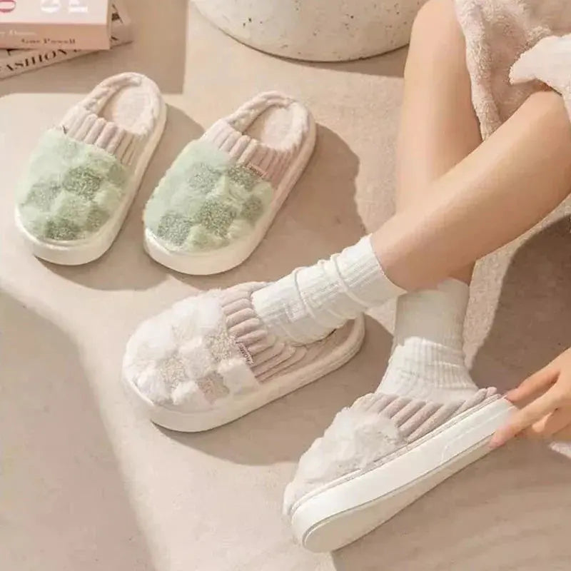 Slumblr® Checkered Plush Fuzzy House Slippers