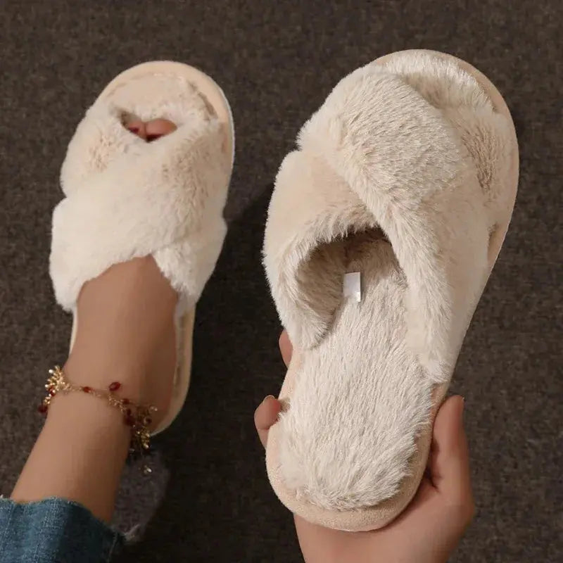 Slumblr® Cross-Band Fluffy Plush Slippers