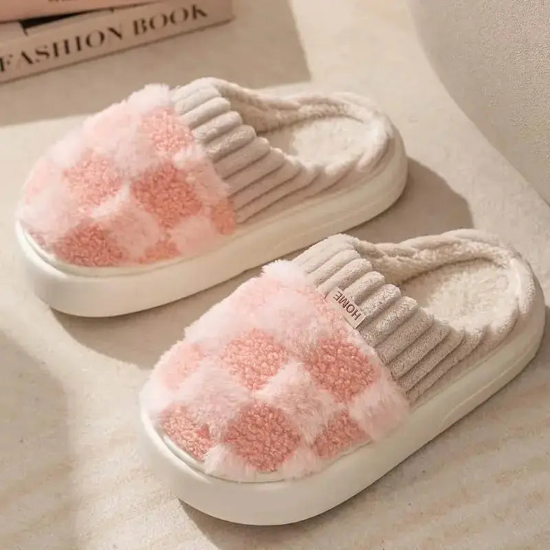 Slumblr® Checkered Plush Fuzzy House Slippers