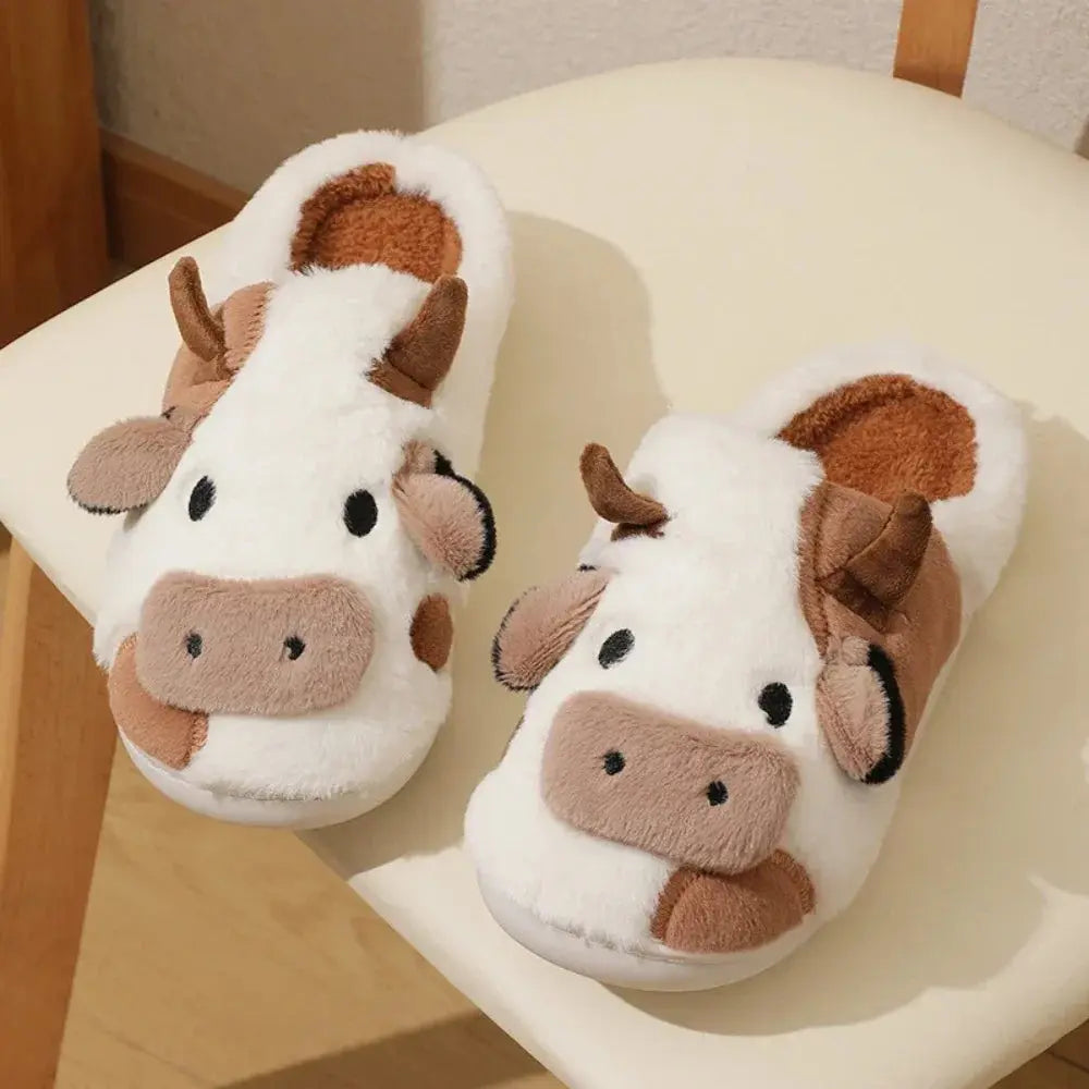 Slumblr® Cartoon Cow Plush Winter Home Slippers