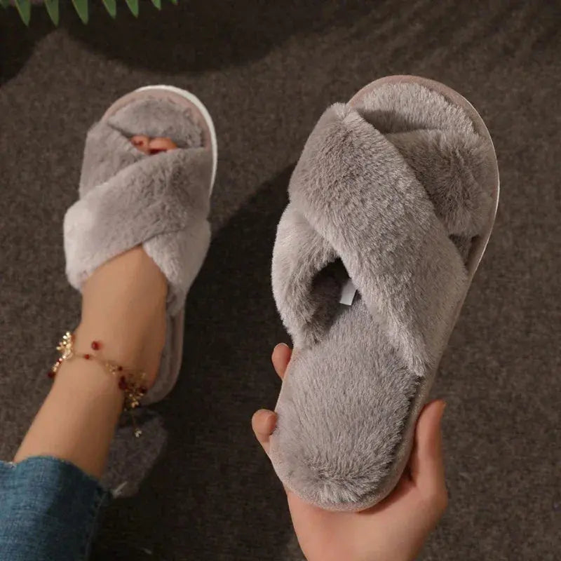 Slumblr® Cross-Band Fluffy Plush Slippers