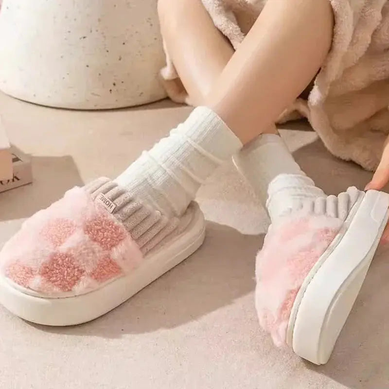 Slumblr® Checkered Plush Fuzzy House Slippers
