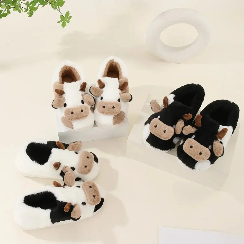 Slumblr® Cartoon Cow Plush Winter Home Slippers