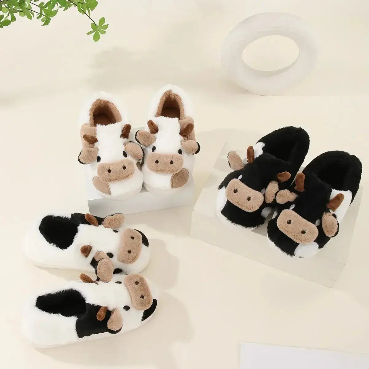 Slumblr® Cartoon Cow Plush Winter Home Slippers
