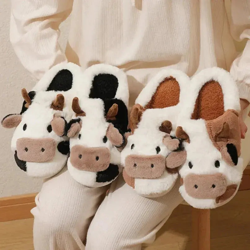 Slumblr® Cartoon Cow Plush Winter Home Slippers