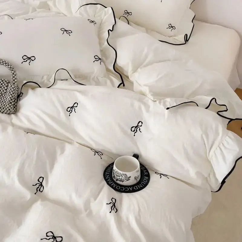 Slumblr® Ruffle Bow Duvet Cover Set (4 Pcs)