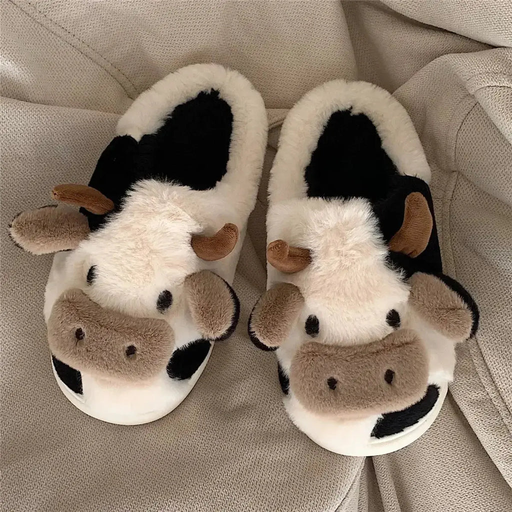 Slumblr® Cartoon Cow Plush Winter Home Slippers