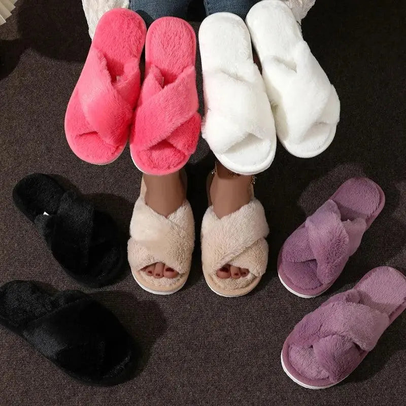 Slumblr® Cross-Band Fluffy Plush Slippers