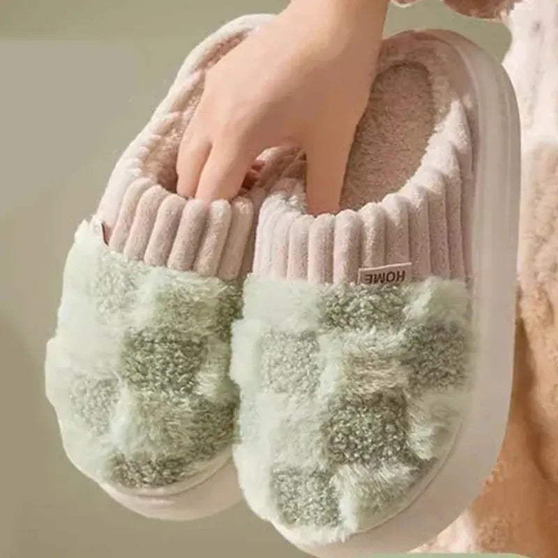 Slumblr® Checkered Plush Fuzzy House Slippers
