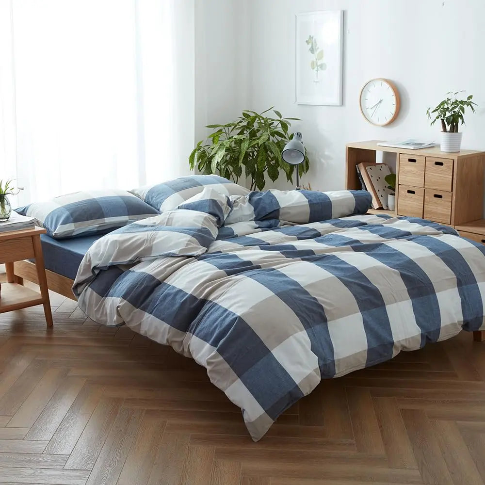 Slumblr® White Grid Washed Cotton Duvet Cover Set