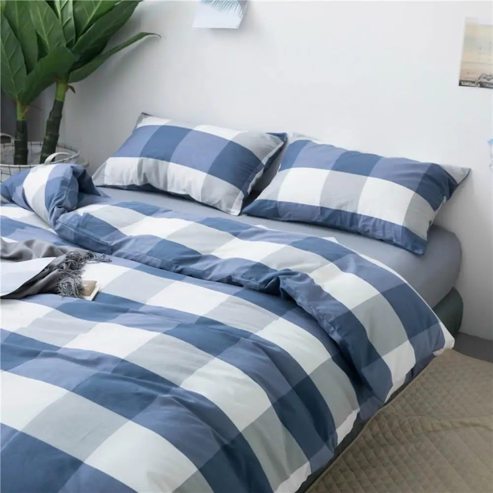 Slumblr® White Grid Washed Cotton Duvet Cover Set