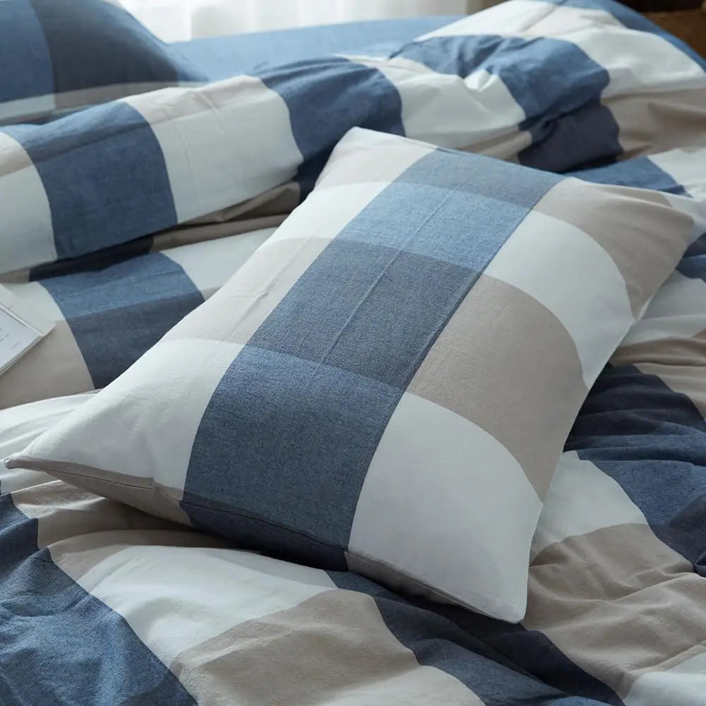 Slumblr® White Grid Washed Cotton Duvet Cover Set