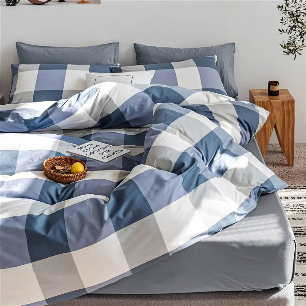Slumblr® White Grid Washed Cotton Duvet Cover Set
