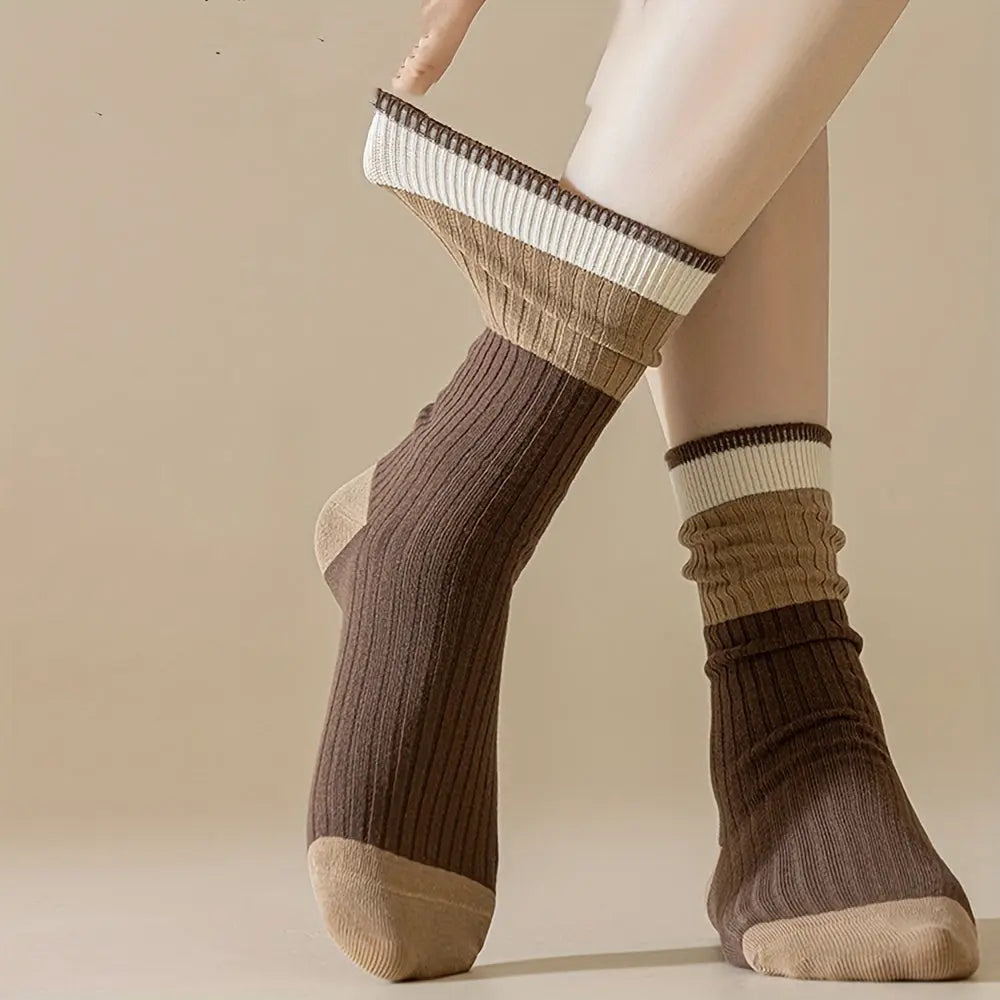 Slumblr® Brown Striped Crew Socks (5 Pairs)