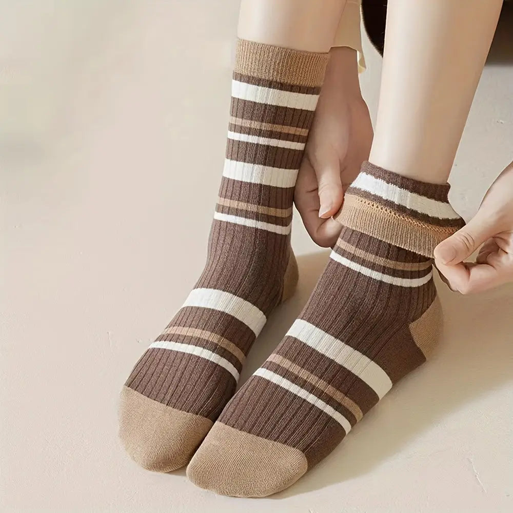 Slumblr® Brown Striped Crew Socks (5 Pairs)