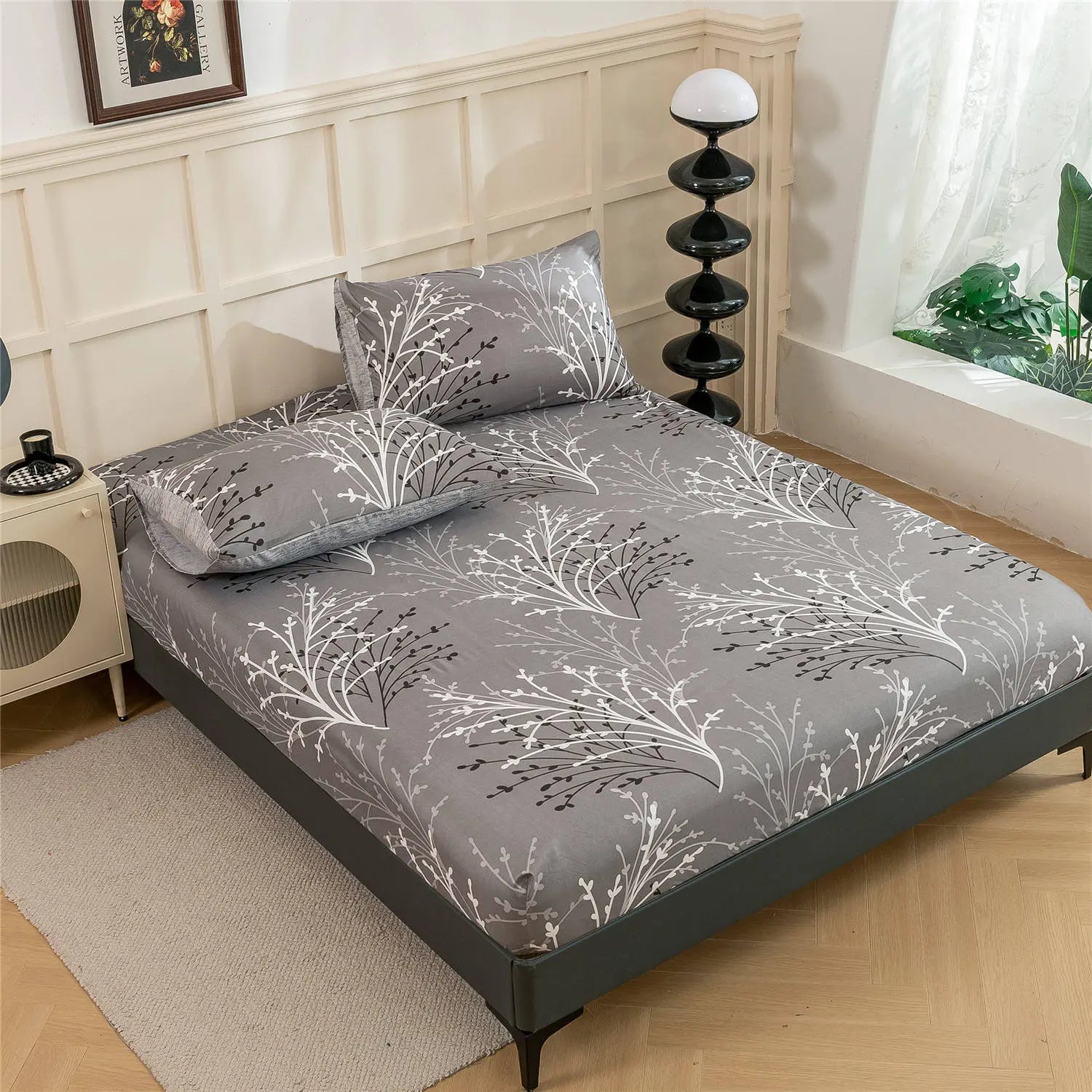 Slumblr® Gray Leaf Fitted Sheet