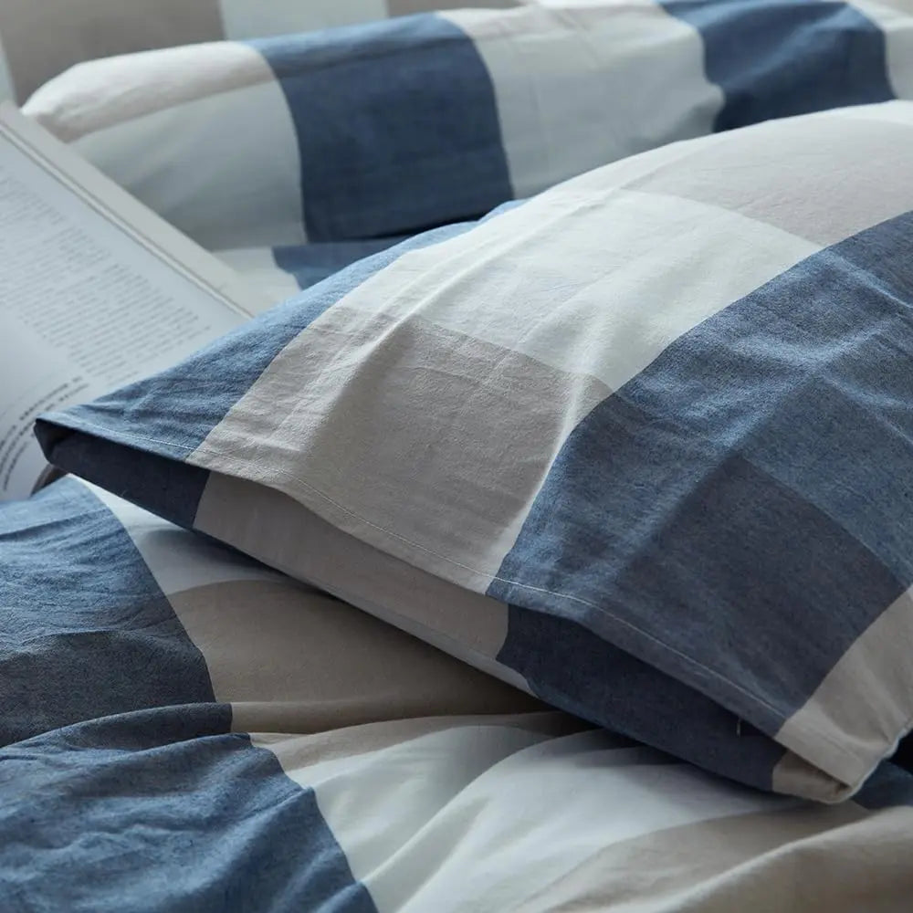 Slumblr® White Grid Washed Cotton Duvet Cover Set