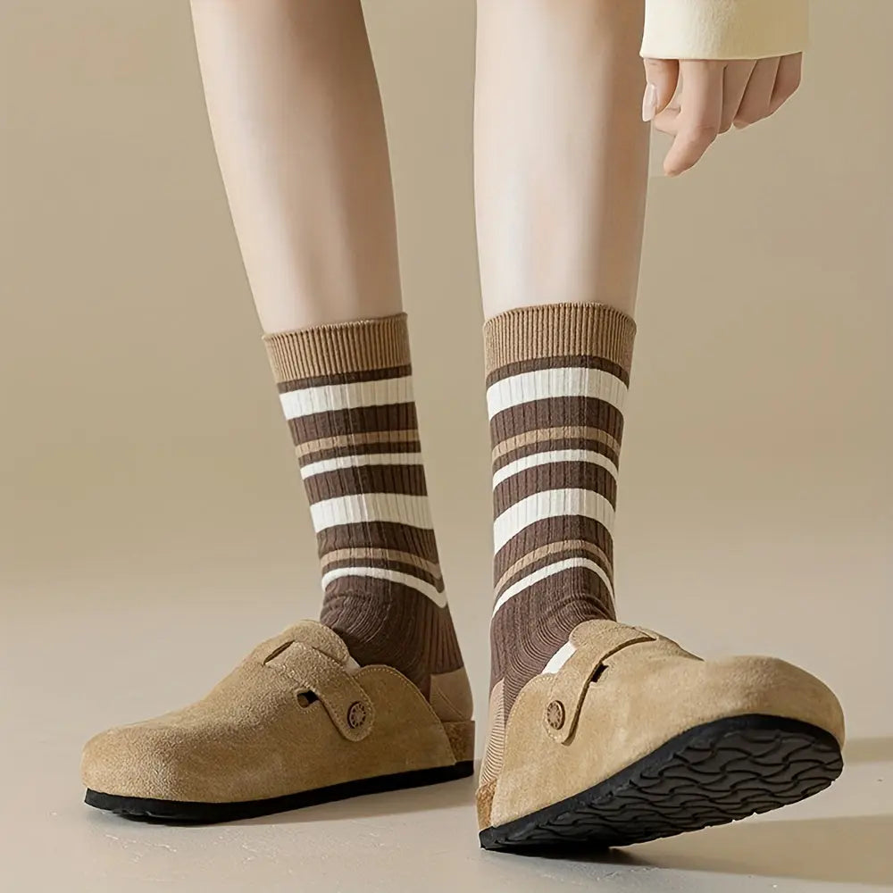 Slumblr® Brown Striped Crew Socks (5 Pairs)