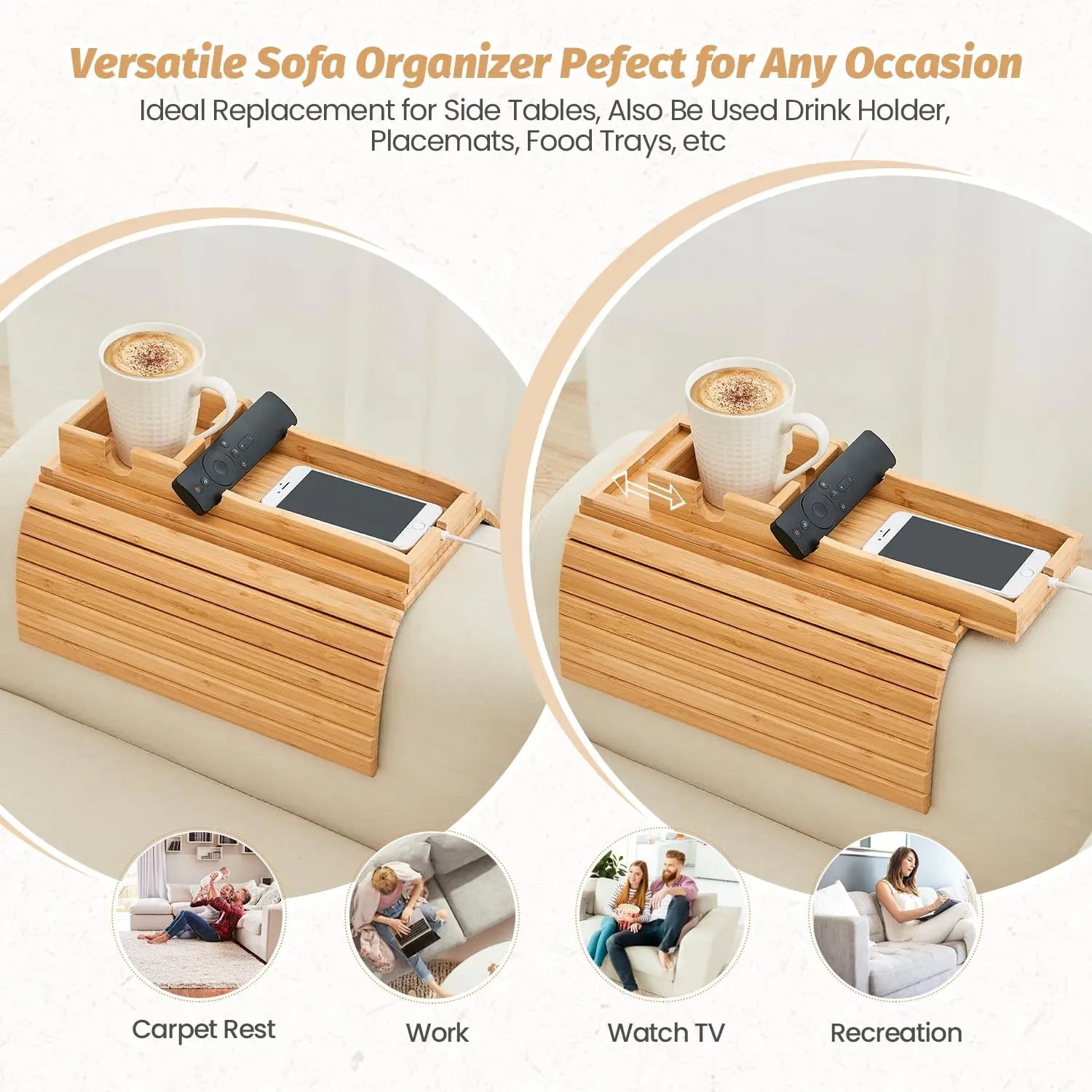 Slumblr® Bamboo Couch Cup Holder Tray