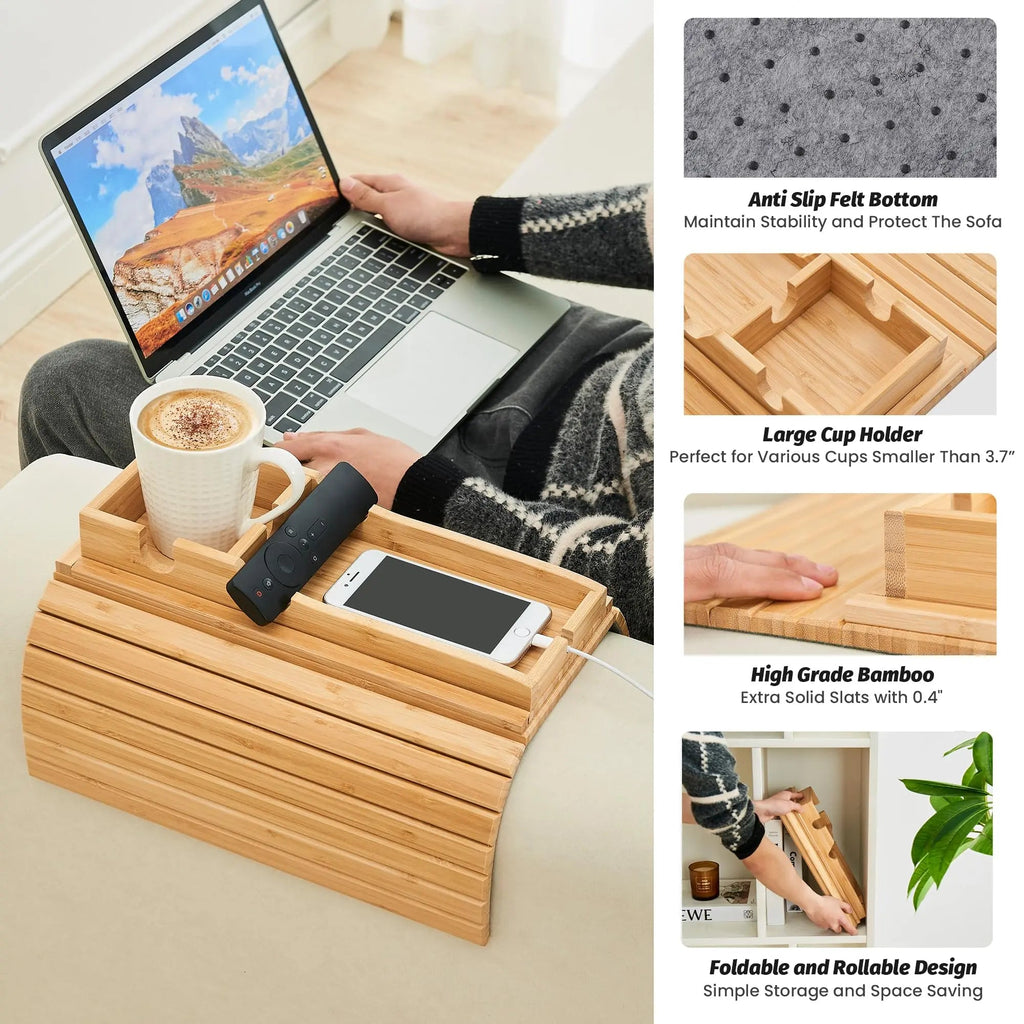Slumblr® Bamboo Couch Cup Holder Tray